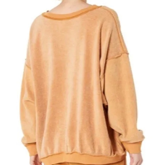 Free People Kelly Lounge Sweatshirt Short Set Cognac Size Medium NWOT - Picture 4 of 14